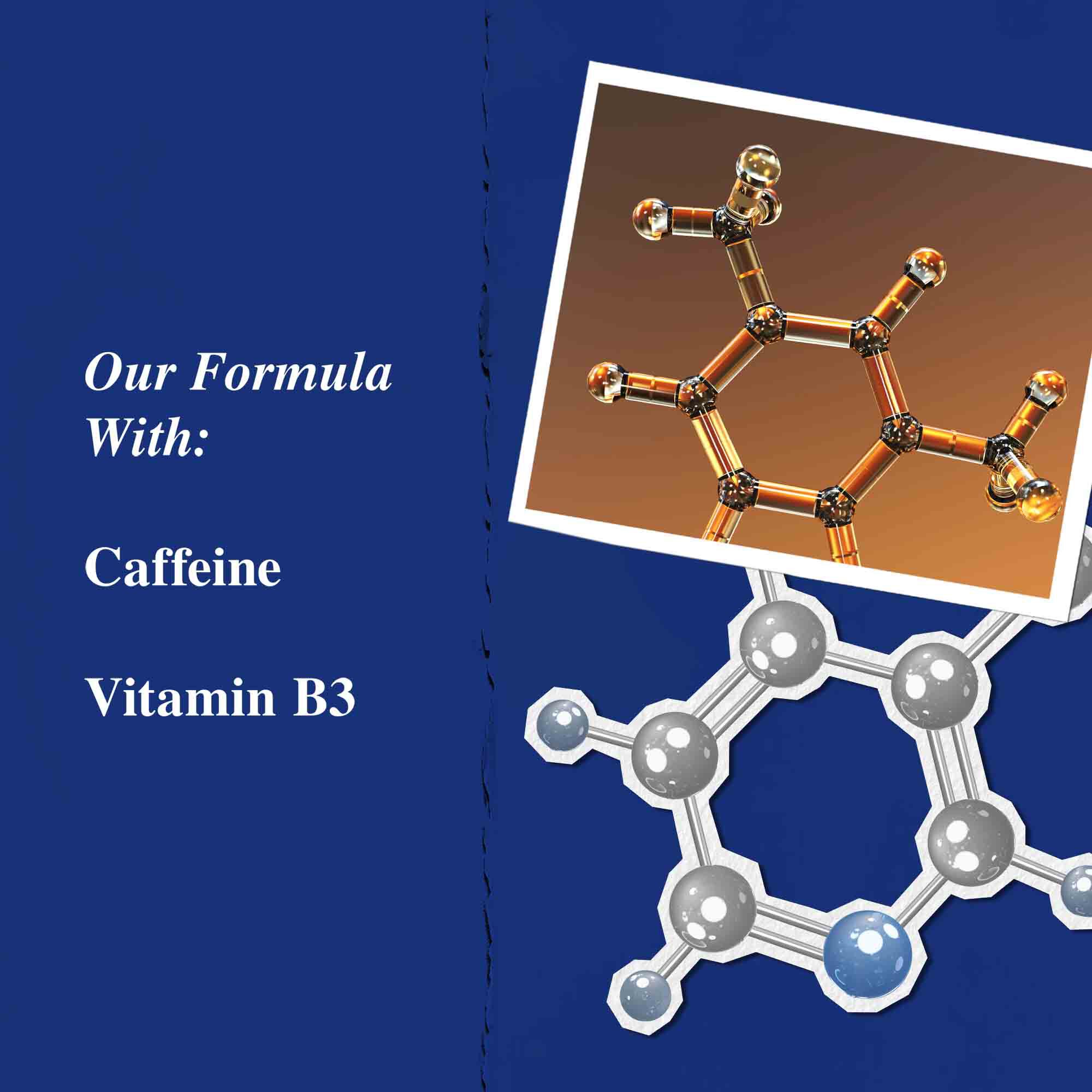 Графика на ключовите съставки: кофеин и витамин B3.