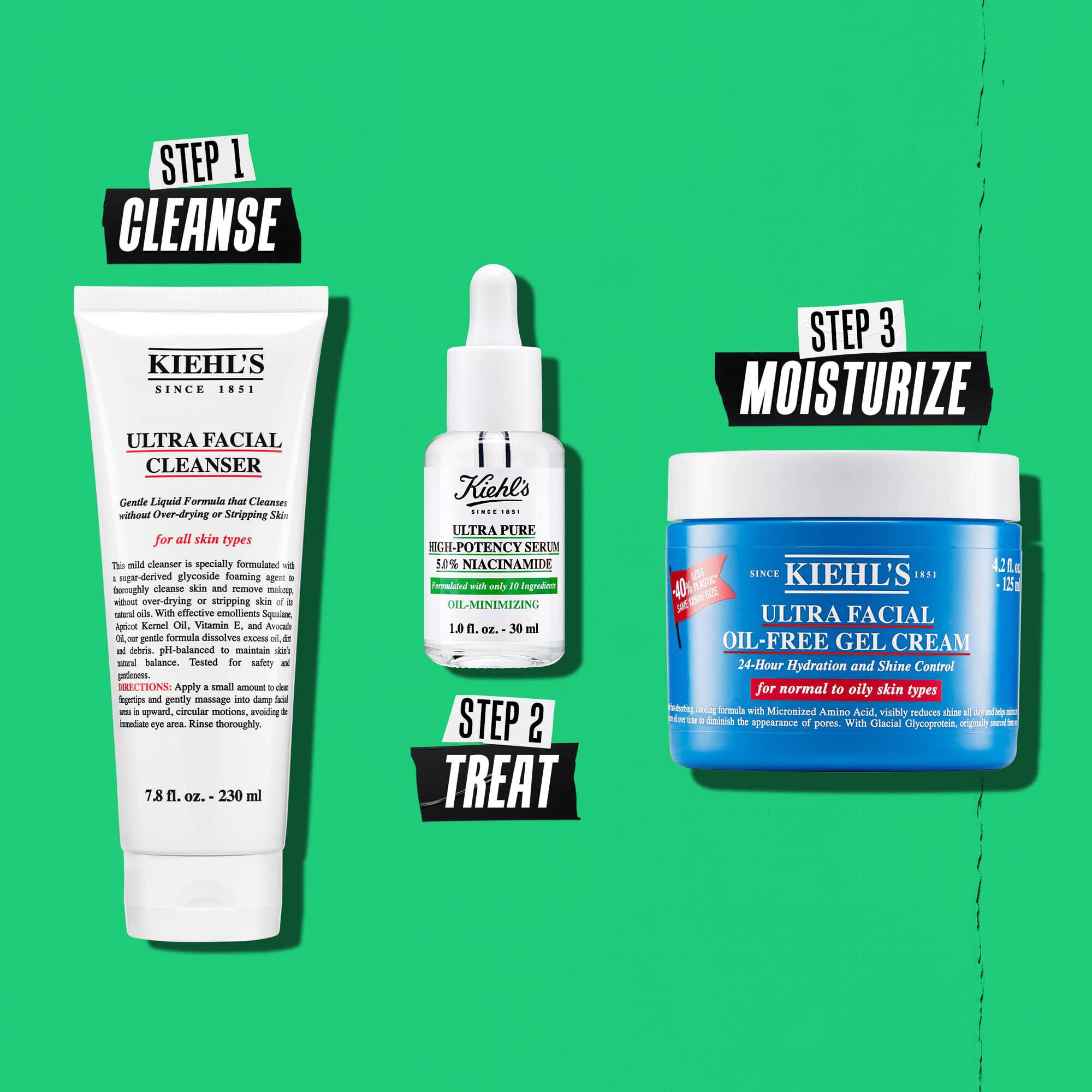 Илюстрация на рутината с висококонцентрирания серум Kiehl's Ultra Pure