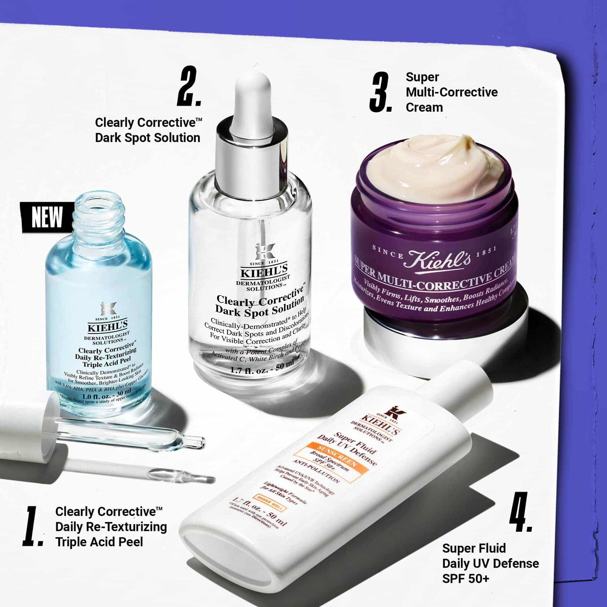Четиристепенна рутина за грижа за кожата с Clearly Corrective Dark Spot Solution.