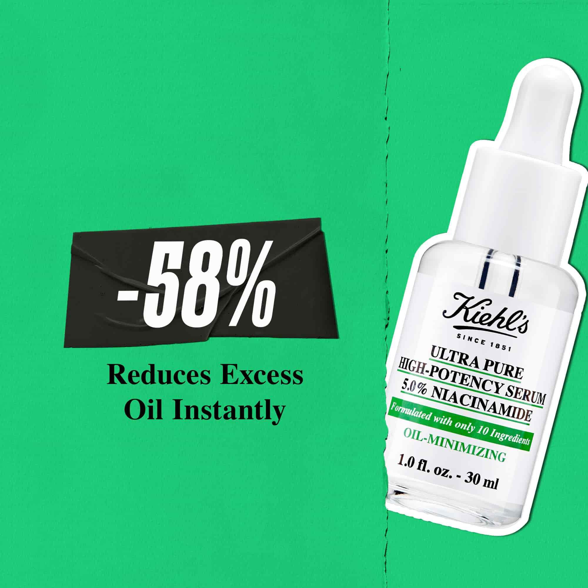 Висококонцентрираният серум Kiehl's Ultra Pure намалява излишния себум с 58% незабавно