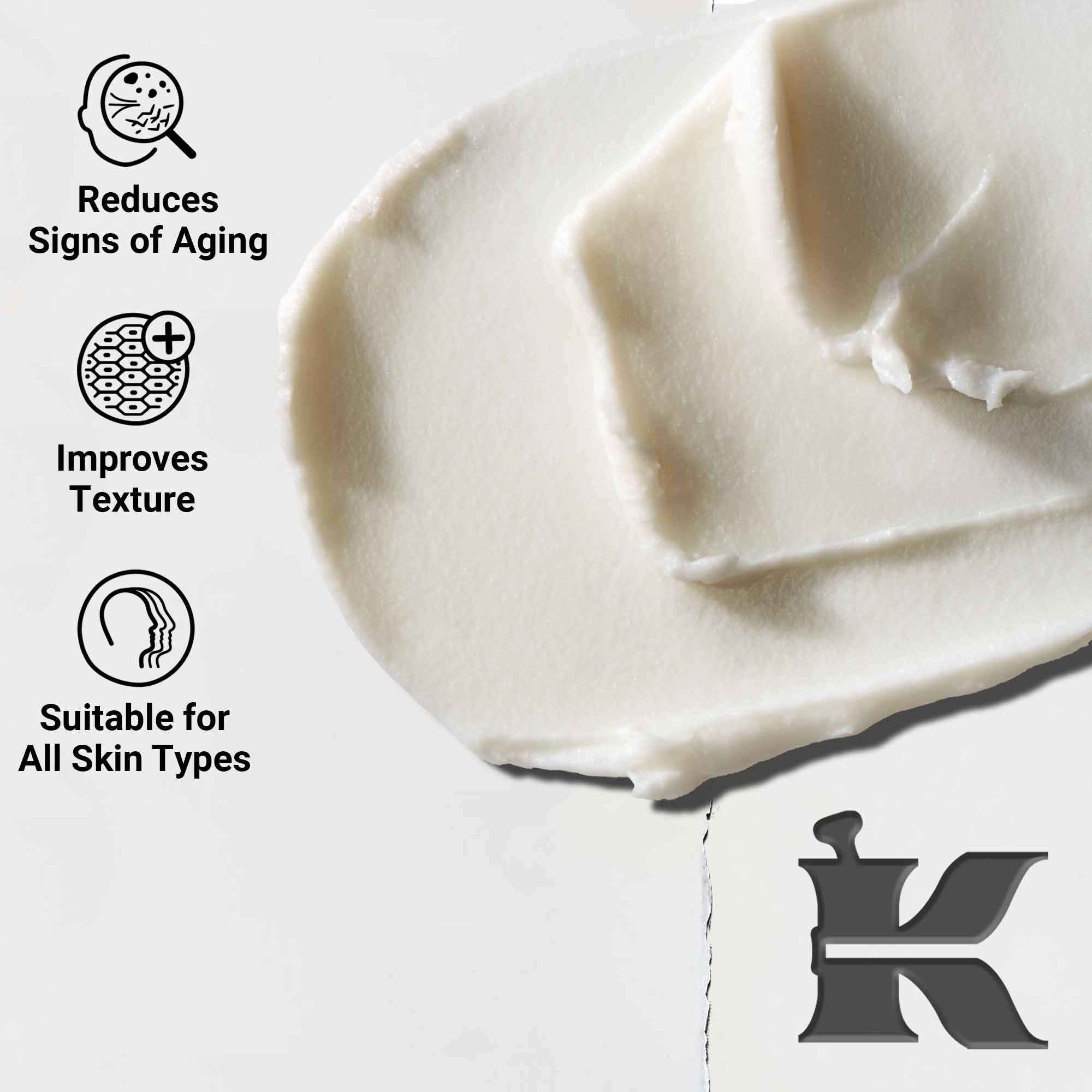 Близък план на текстурата на Age Defender Eye Repair; намалява признаците на стареене и подобрява текстурата, подходящ за всеки тип кожа.