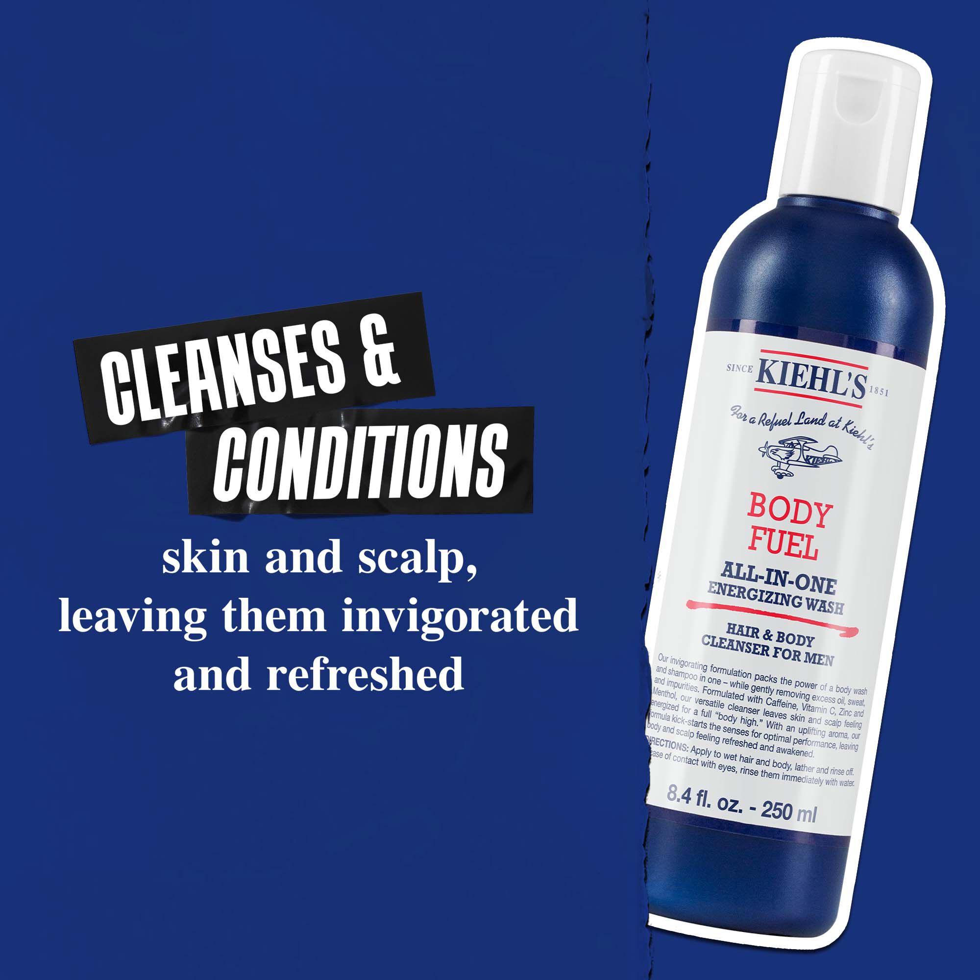 Body Fuel All-In-One Energizing Wash: Почиства и подхранва кожата, косата и скалпа, оставяйки ги освежени и енергизирани.