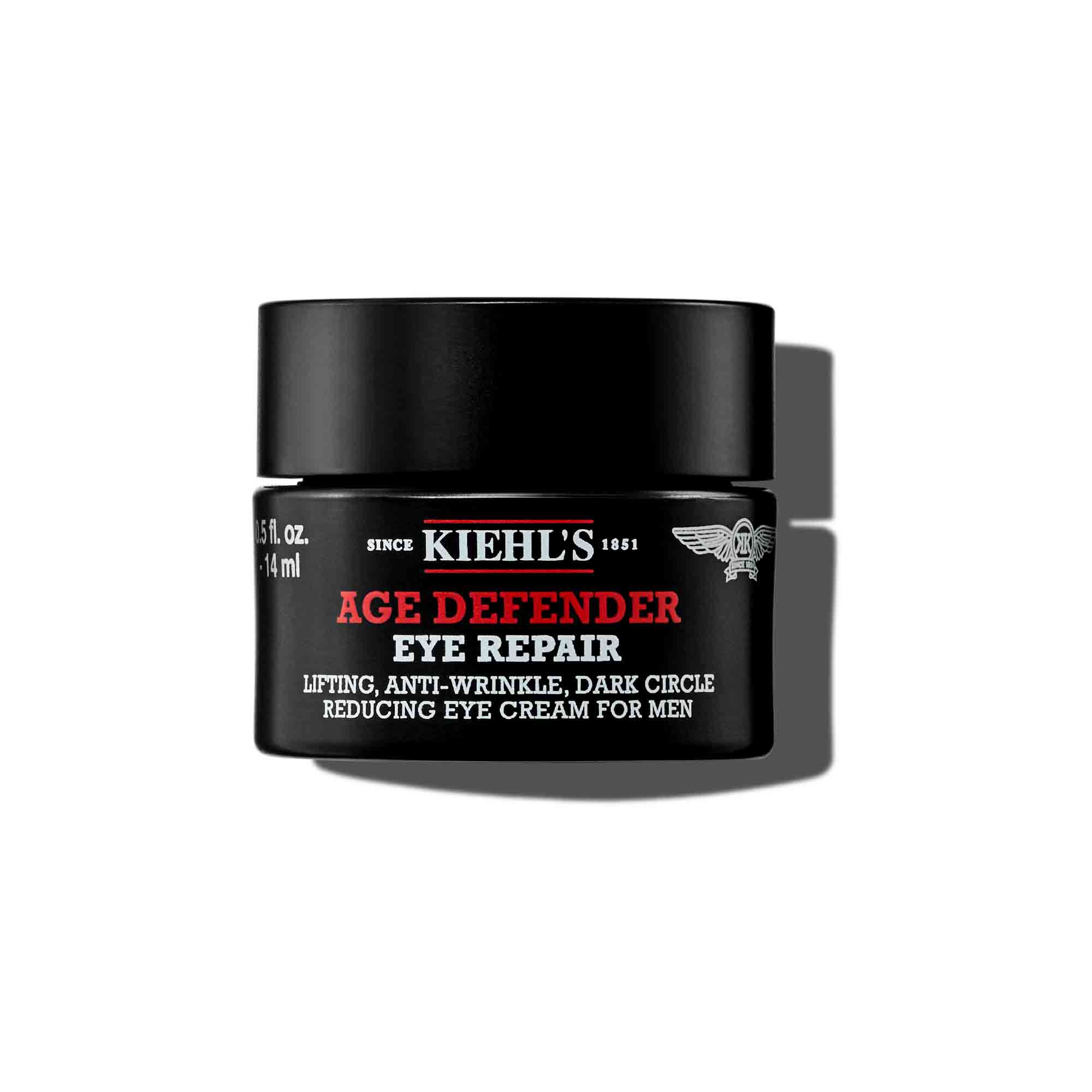 14 мл буркан Kiehl's Age Defender Eye Repair на бял фон.