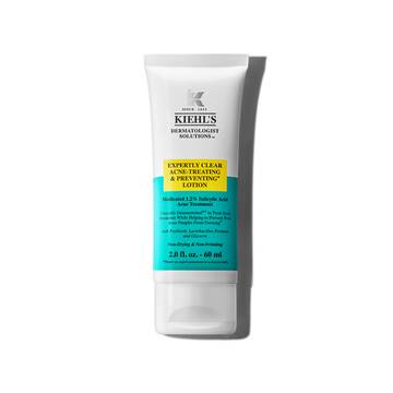Туба от 60 мл Kiehl's Expertly Clear Blemish-Treating & Preventing Lotion на бял фон.
