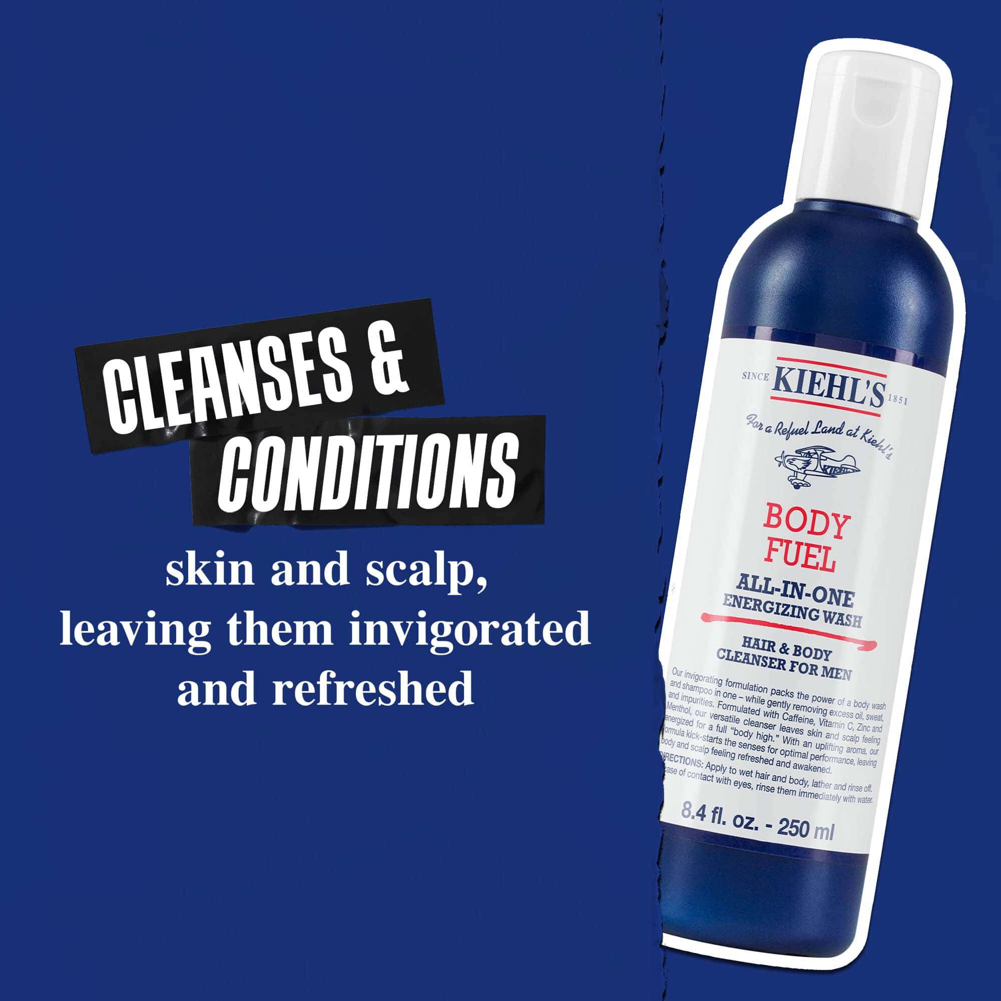 Body Fuel All-In-One Energizing Wash: Почиства и подхранва кожата, косата и скалпа, оставяйки ги освежени и енергизирани.
