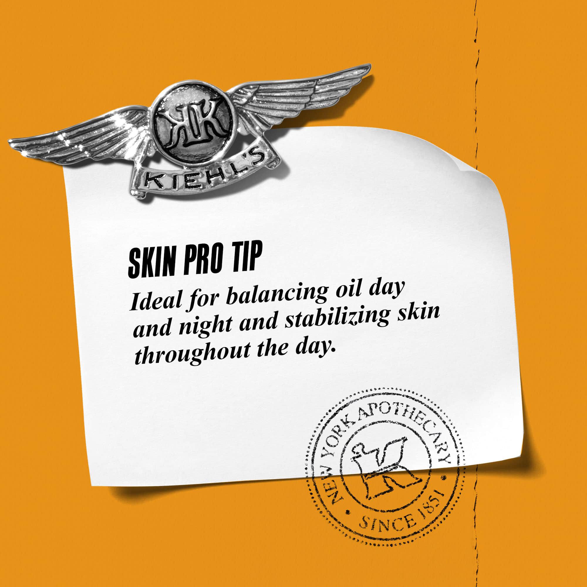 Графика с текст: „Професионален съвет за кожата: Идеален за балансиране на омазняването през целия ден и успокояване на кожата през деня“, заедно с бутилка Calendula Herbal-Extract Toner.