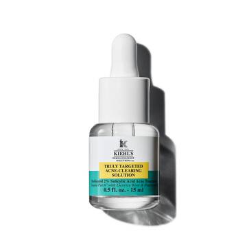 15 мл бутилка Truly-Targeted Blemish-Clearing Solution на Kiehl's на бял фон.