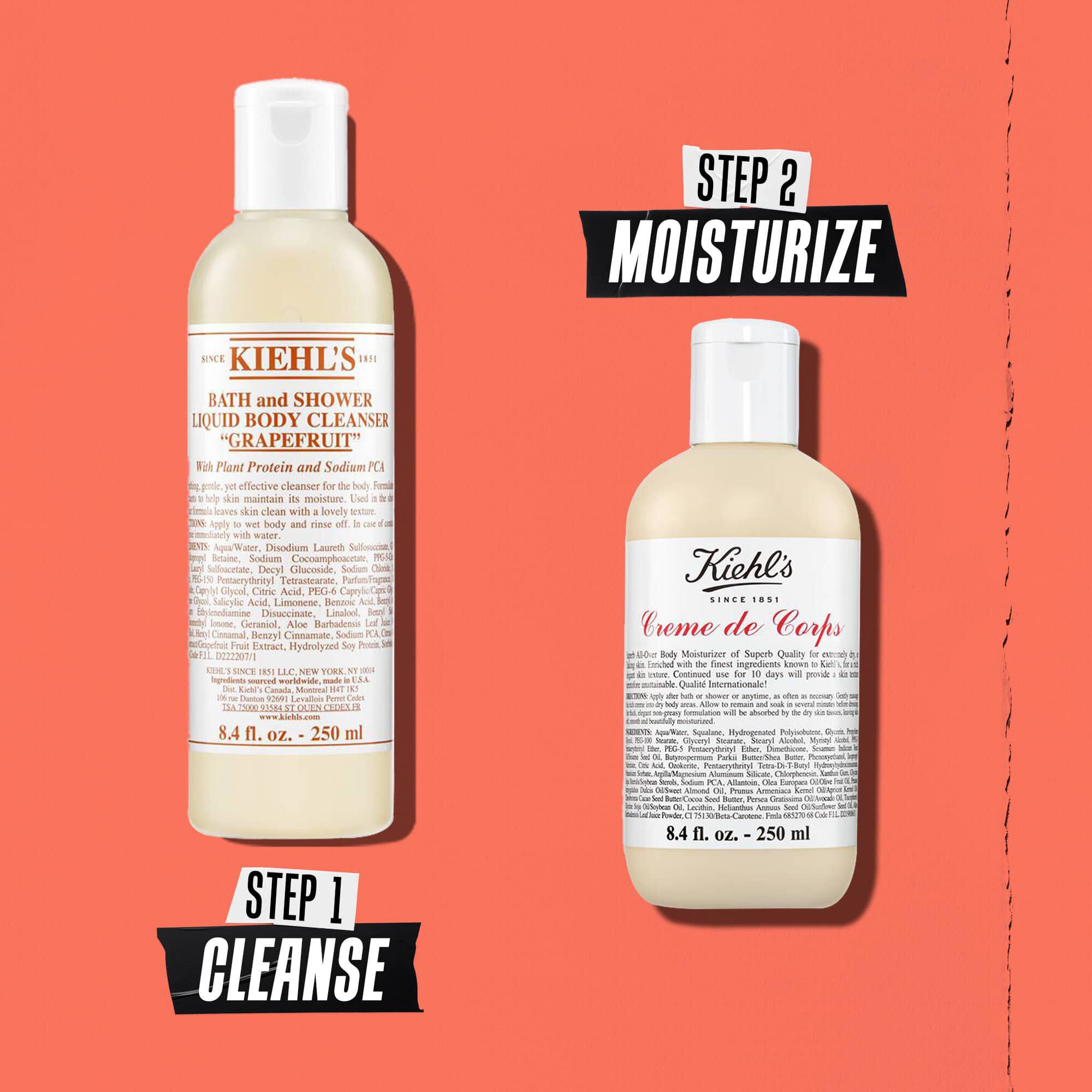 Илюстрация на рутина с почистващ продукт с грейпфрут Kiehl's – почистване, хидратация