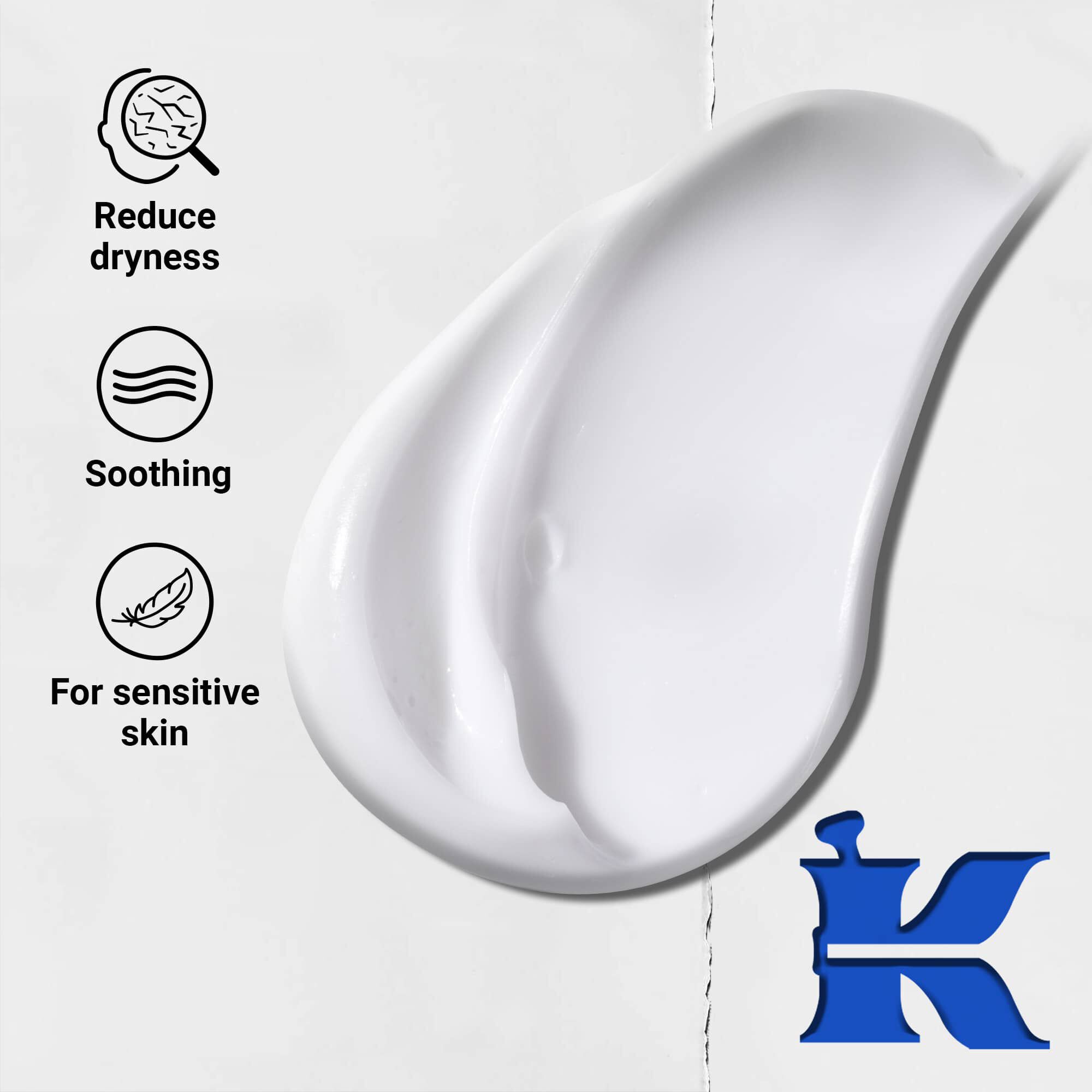 Снимка на текстурата с икони: намалява сухотата, успокоява и е формулиран за чувствителна кожа