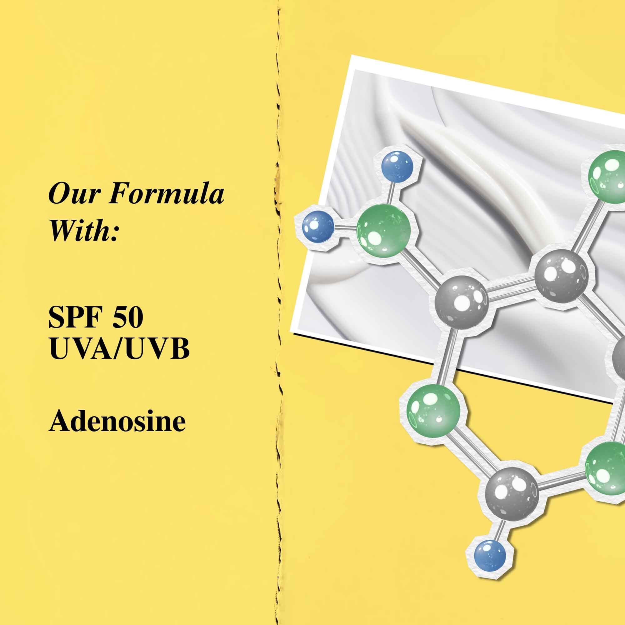 Графика на ключовите съставки: SPF 50 и аденозин.