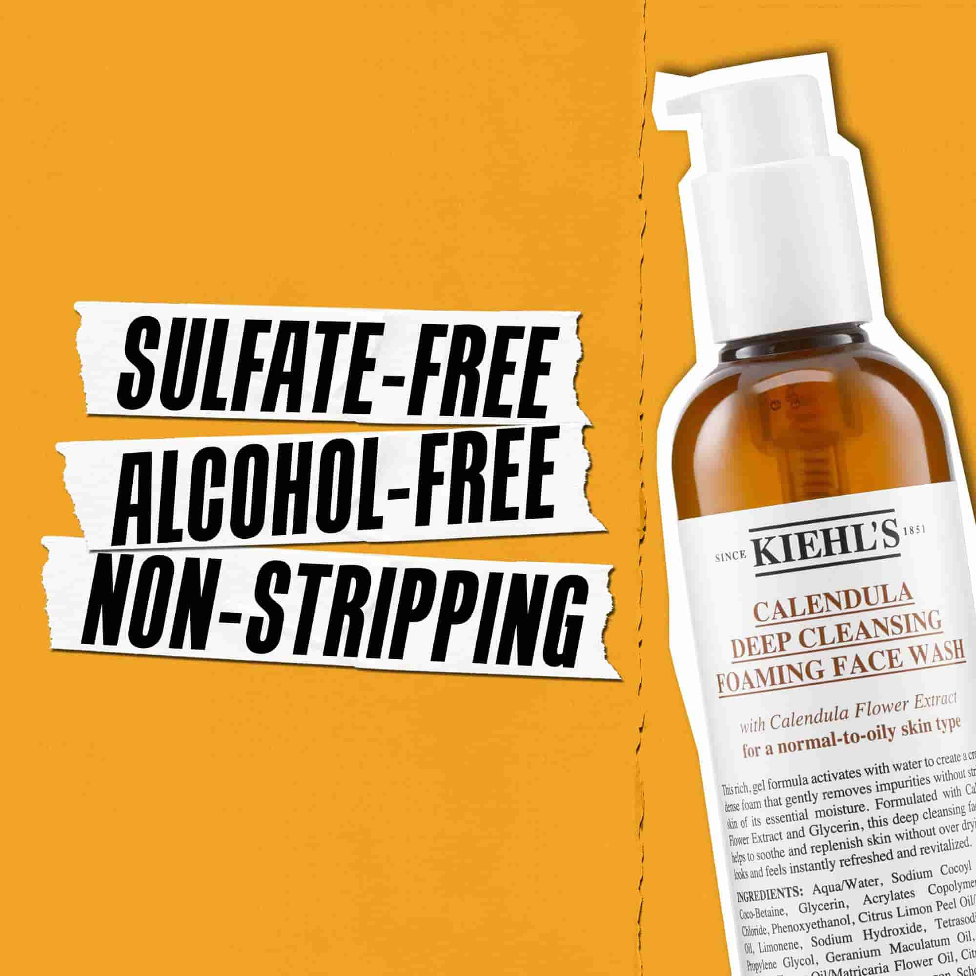 Дълбоко почистващият и разпенващ се гел с невен Kiehl's е без сулфати, без алкохол и не изсушава кожата