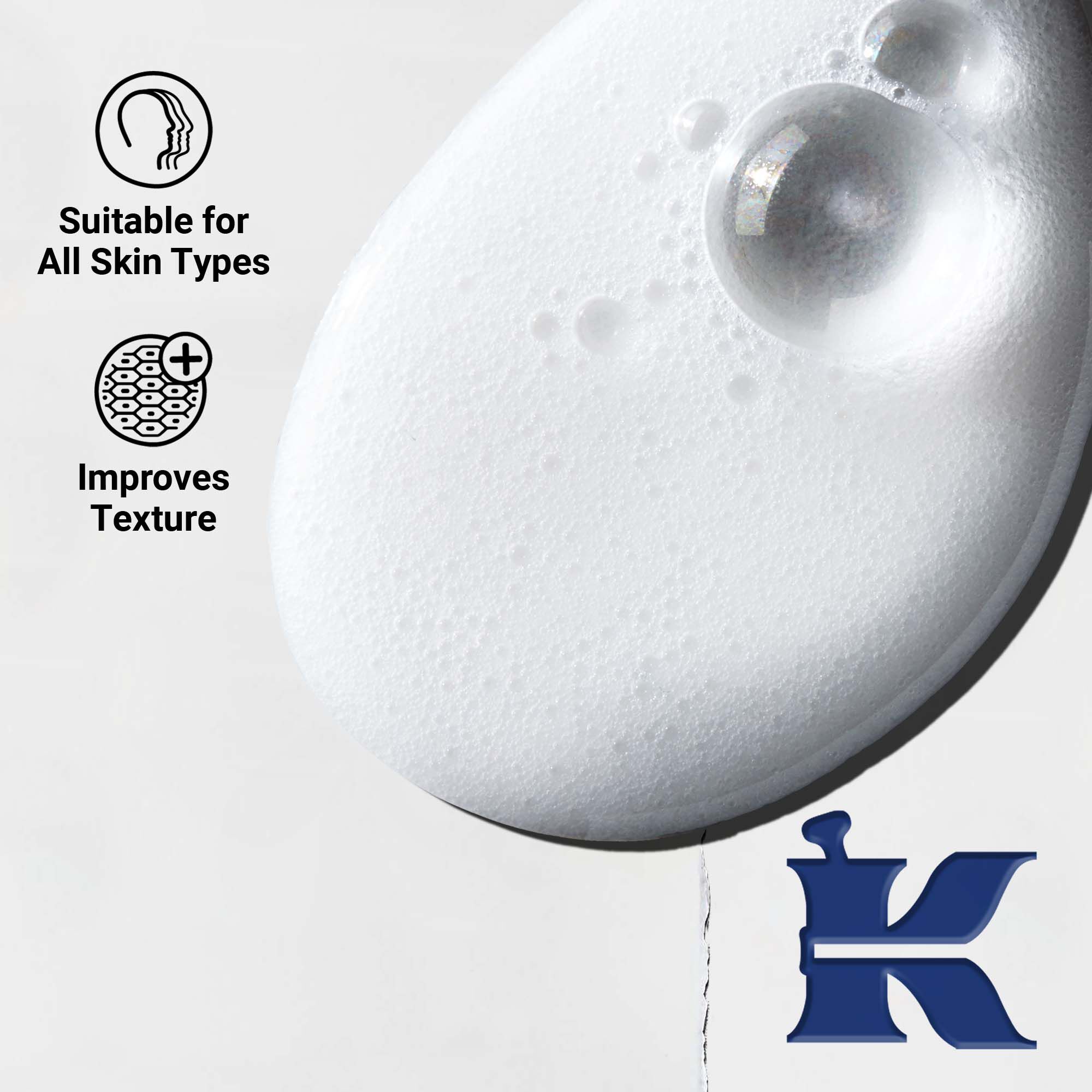 Близък план на текстурата на Body Fuel; кремообразна, хидратираща формула за кожа, коса и скалп.