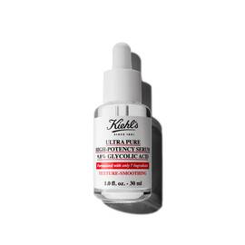Бутилка от 30 мл Kiehl's Ultra Pure 9.8% Glycolic Acid Serum на бял фон.