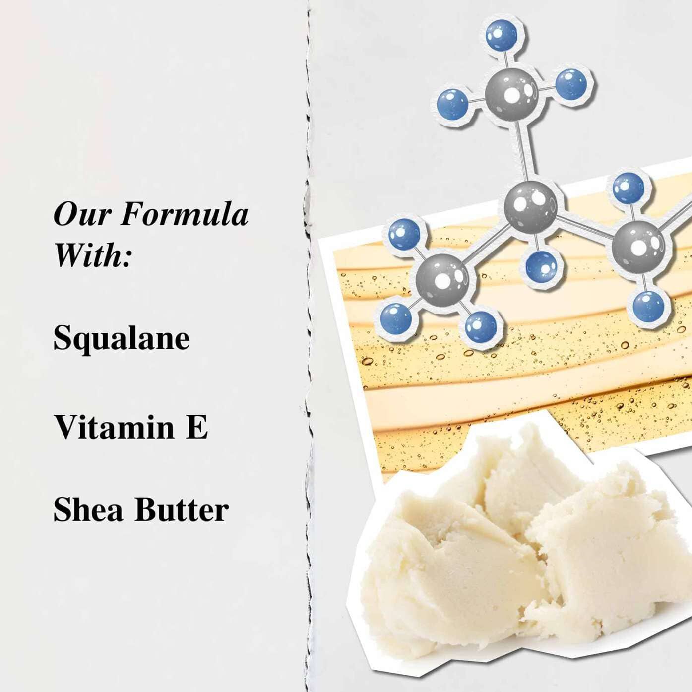 Графика, подчертаваща ключовите съставки на Lip Balm #1: масло от ший, сквалан и витамин Е.