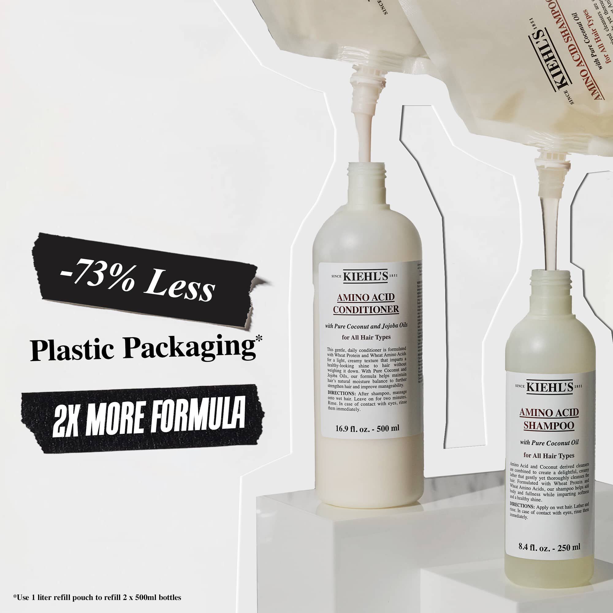 73% по-малко пластмасова опаковка и 2 пъти повече формула с торбичката Kiehl's Amino Acid Conditioner