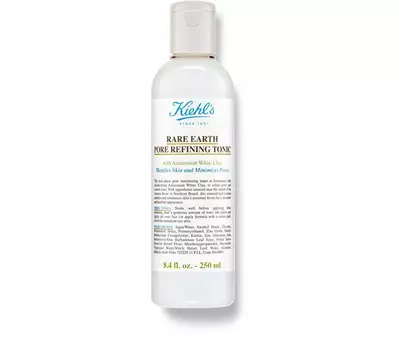 Бутилка тонер Kiehl's Rare Earth с бяла глина за стесняване на порите, 250 мл. Подходящ за нормална и комбинирана кожа.