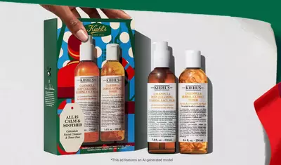 Hydrating Holiday Hits" skincare gift set on a green background, featuring Ultra Facial Cream and Creamy Eye Treatment with Avocado in festive packaging.
